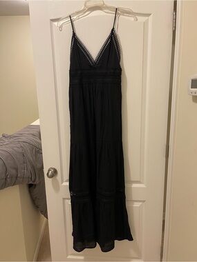 Francesca's Collections Black Lace-Trim Maxi Dress
